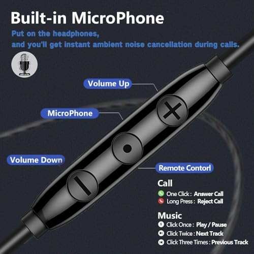 USB C Wired Headphones with Noise-Canceling Mic Powerful Bass In ear Earbud