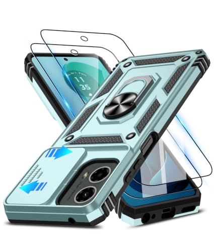 ATUMP for Moto G-5G 2024 Case with Camera Lens Cover & HD Screen Protector(2 Pcs), [10FT Military Grade Drop Protection] Magnetic Ring Holder Kickstand Protective Cover for Motorola G 5G 2024, Green - color: Green, size: Moto G 5G 2024 - 6.6 Inch