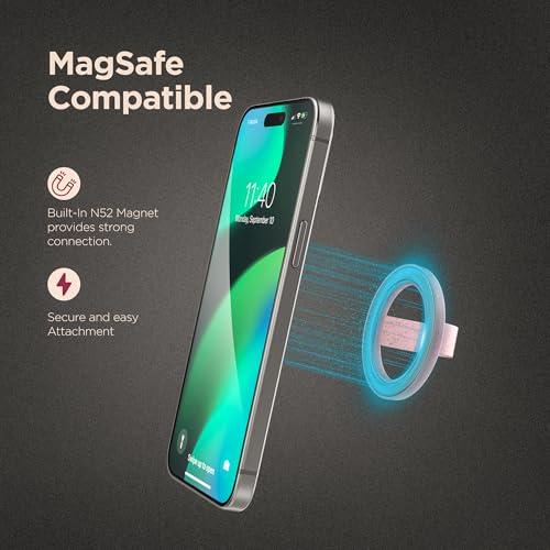 Encased Magnetic Phone Grip Holder (Compatible with MagSafe) Thin Silicone Finger Loop Ring for iPhone (Pink Glitter) - color: Pink