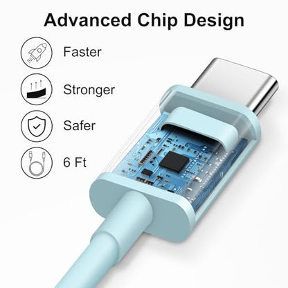 iPhone 17 16 15 Charger Fast Charging 6FT - 20W USB C Charger Block - color: Blue, size: 6FT