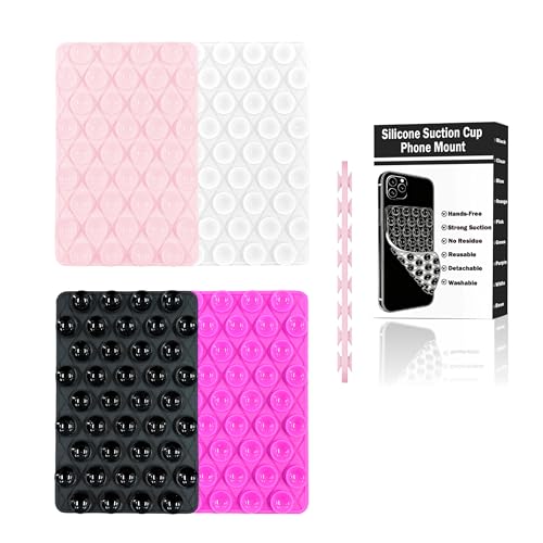 4 Pack Silicone Suction Cup Phone Case Mount Double Sided Detachable, Reusable Strong Grip Holder Hands-Free Phone Accessories for Selfies & Videos (Pink+Black+Rose+White) - color: Black+Pink+Rose+White