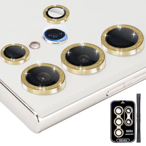 Camera Lens Protector for Samsung Galaxy S22 Ultra, Glitter Gold - color: Glitter Gold
