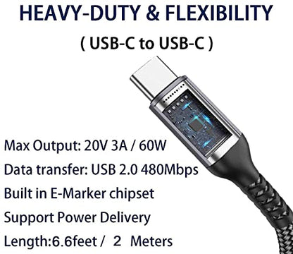 USB-C to USB-C Cable (6.6FT 2PACK 60W) Long Cable, Fast Charging - color: Grey, size: 6.6FT