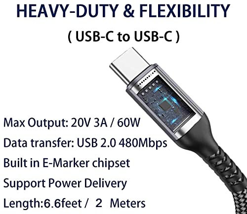 USB-C to USB-C Cable (6.6FT 2PACK 60W) Long Cable, Fast Charging - color: Grey, size: 6.6FT