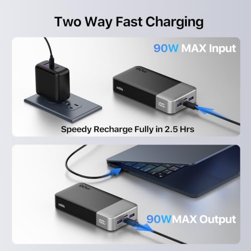 NOBIS Portable Charger 20000mAh 90W Laptop Power Bank - color: Black