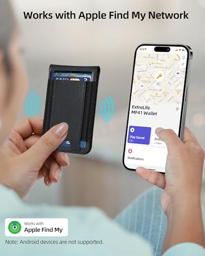 for Magsafe Wallet Works with Apple Find My, Leather Magnetic Phone Wallet - color: Classic Black