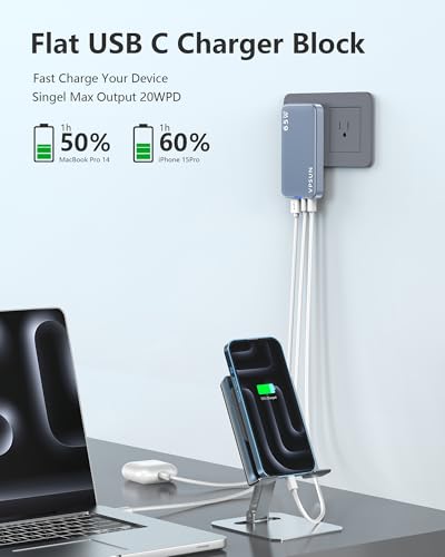 65W GaN Flat USB Wall Charger Block - 3 Port Foldable USB Charging Block - color: Blue