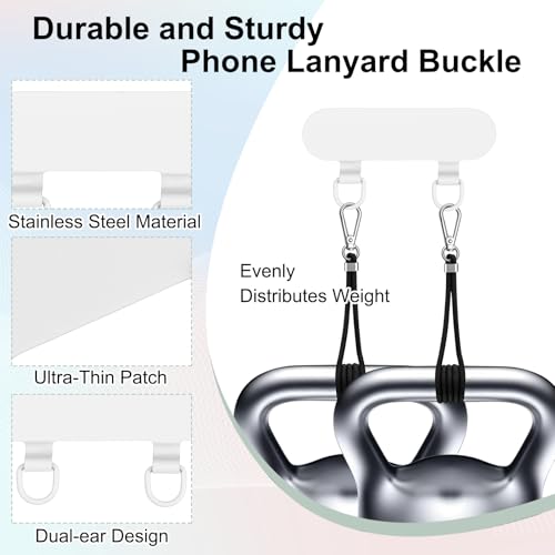 uxcell Double Ear Stainless Steel Clip Phone Lanyard Tab Ultra-Thin Phone - color: White