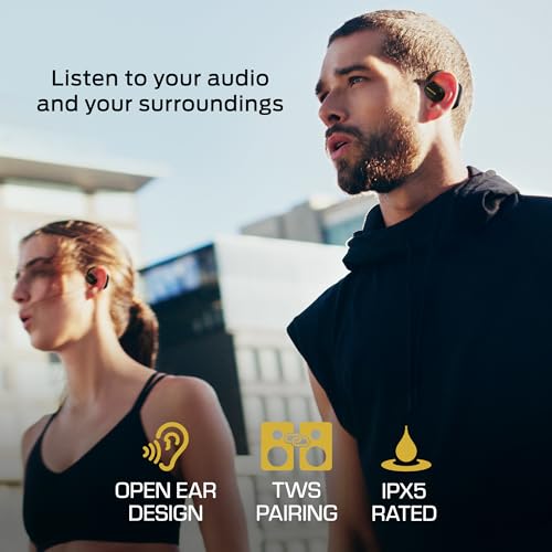 Monster Open Flex Open Ear Wireless Earbuds, Around-Ear Secure Fit Bluetooth Headphones, Earhook Design, Stay Aware While Listening, IPX5 Waterproof, Built-in Mic, Charging Case