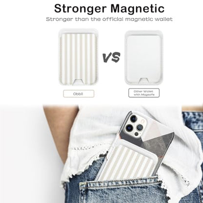 Cute Magnetic Wallet for Magsafe Card Holder,Beige Stripes Lines - color: Beige Stripes Lines