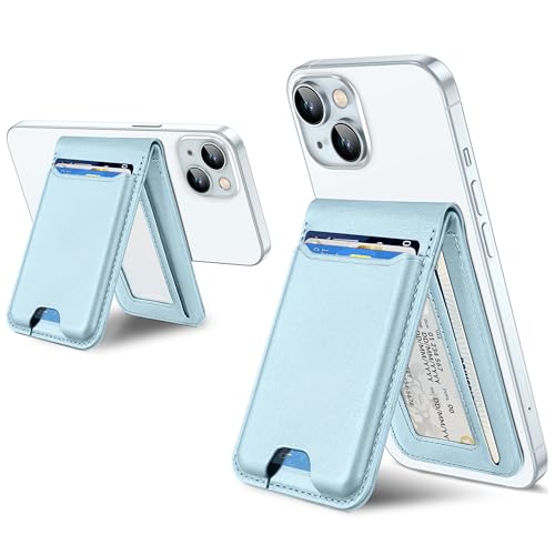 For Magsafe Wallet Stand, 6 Cards Holder, RFID Blocking | Strongest Magnetic Wallet for iPhone 17/16/15/14/13/12 Series, Magnetic Card Holder, ID Window, Vegan Leather, Sky Blue - color: Sky Blue