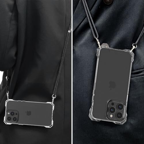 for iPhone 15 Pro Max Crystal Clear Case with Detachable Adjustable Crossbody Strap, Slim Fit Shockproof Protective Phone Case with Anti-Lost Shoulder Neck Lanyard - size: iPhone 15 Pro Max