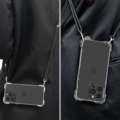 for iPhone 15 Pro Max Crystal Clear Case with Detachable Adjustable Crossbody Strap, Slim Fit Shockproof Protective Phone Case with Anti-Lost Shoulder Neck Lanyard - size: iPhone 15 Pro Max