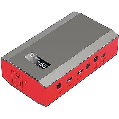 Portable Power Bank with AC Outlet, 65W 110V Portable Laptop Charger Backup - color: Red Grey