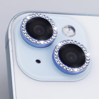 Camera Lens Protector for iPhone 15/15 Plus/14/14 PlusBling Diamond Metal Ring Rhinestone Tempered Glass Lens Cover Accessories (Blue) - color: Blue