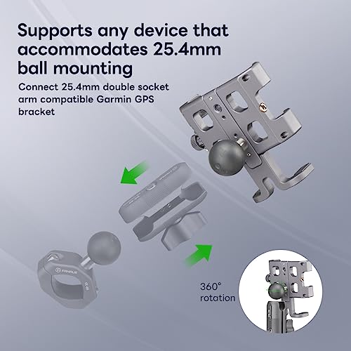 FANAUE Motorcycle Phone Mount, Aluminum Alloy Bike Handlebar Cell Phone Holder Compatible with 1 inch RAM Ball Mounts and Scooter UTV/ATV, Bicycle Phone Mount for iPhone 5.5-7" Smartphone