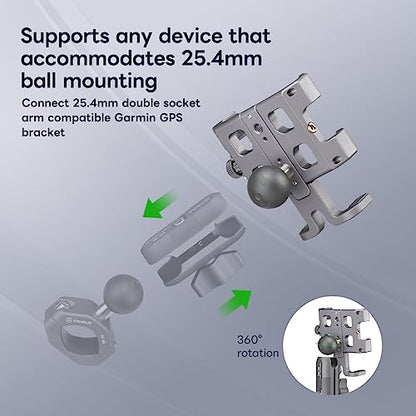 FANAUE Motorcycle Phone Mount, Aluminum Alloy Bike Handlebar Cell Phone Holder Compatible with 1 inch RAM Ball Mounts and Scooter UTV/ATV, Bicycle Phone Mount for iPhone 5.5-7" Smartphone