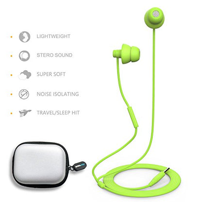 MAXROCK (TM Total Soft Silicon Headphones with Mic Sleep Travel Choice for Cellphones Tablets and 3.5mm Jack (Green) - color: Green