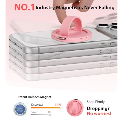 Upgraded Magnetic Phone Grip&Phone Stand, Liquid Silicone Soft and Portable Phone Ring, Removable Finger Loop Ring Grip Holder for iPhone, Strong Magnetic , Compatible with MagSafe Phone Case Pink - color: Pink