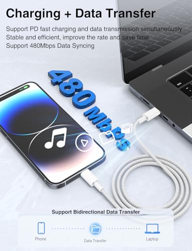 USB C to Lightning Cable Nylon Braided [Apple MFi Certified] - 2Pack 3/6FT - color: White, size: 3ft+6ft