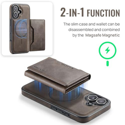 K2 2 in 1 Detachable Magnetic Phone Cases Compatible with iPhone 17 Case with Card Holder RFID Blocking, Compatible with Magsafe Wallet, Leather 6.3'' (Coffee, iPhone 17) - color: Coffee, size: iPhone 17