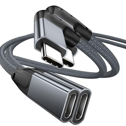 Right Angle USB C Extension Cable 3.3FT 2Pack, USB-C Male to Female Cable - color: GRAY, size: 3.3FT(2PACK)