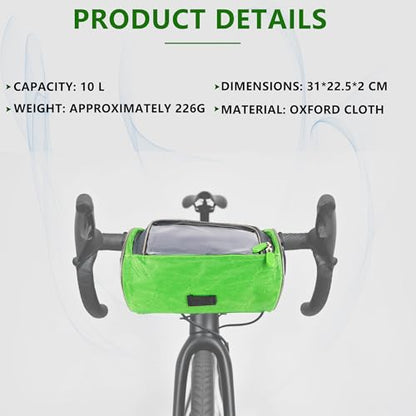 Bike Handlebar Bag with Touchscreen, Waterproof Bicycle Front Bag for Phone Storage, Compact Handlebar Pouch for Road, Mountain & Electric Bikes