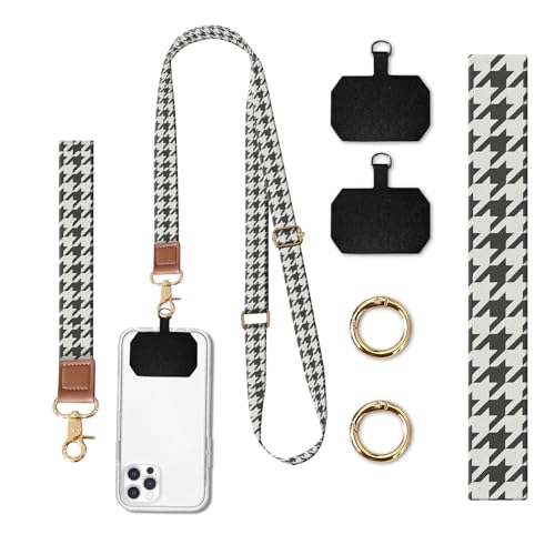 Phone Lanyard Crossbody Wrist Strap, Universal Adjustable Neck Strap for Phone Case Keys ID Badges - color: Cute Houndstooth