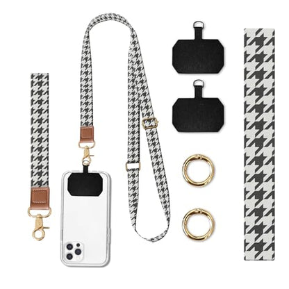 Phone Lanyard Crossbody Wrist Strap, Universal Adjustable Neck Strap for Phone Case Keys ID Badges - color: Cute Houndstooth