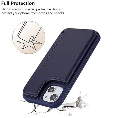 iCoverCase Compatible with iPhone 14 Case with Card Holder, Wallet Case for Women Men RFID Blocking PU Leather Protective Phone Case 6.1 Inch (Dark Blue) - color: Dark Blue