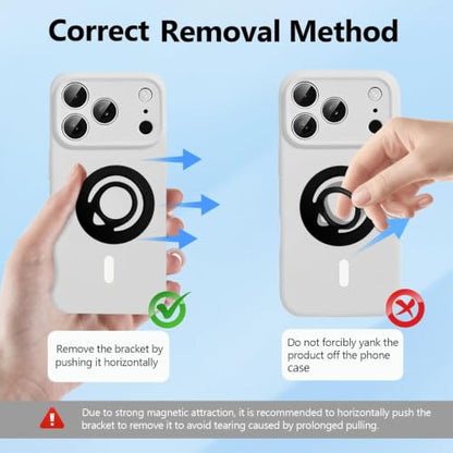 Double Sided Magnetic Silicone Ring Grip Phone Holder, Soft and Portable, Strong Magnetic Attraction, Compatible with iPhone 17/16/15/14/13/12 MagSafe Phone Case Accessories (White) - color: White