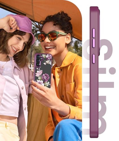 Crystal Clear Flower Pattern Case for Samsung Galaxy S26 FE-Purple | Girl Women Slim Soft TPU + Hard PC Military Grade Protective Phone Cover WithTempered Glass Screen Protector for S26 FE - color: S26 FE-Purple