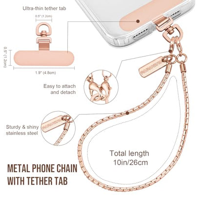 Dadanism Phone Wrist Strap Metal Phone Chain Wristlet Strap, Rose Gold - color: Rose Gold, size: 26 cm