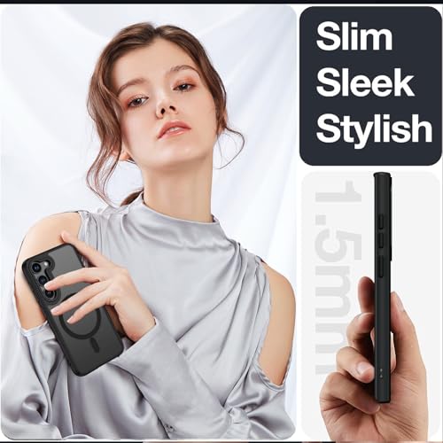Magnetic for Samsung S23 Case, Military Grade Protective Slim Translucent Matte Skin Smooth Phone Case Woman Men Samsung Galaxy S23 6.1" Cover, Black