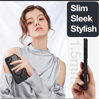 Magnetic for Samsung S23 Case, Military Grade Protective Slim Translucent Matte Skin Smooth Phone Case Woman Men Samsung Galaxy S23 6.1" Cover, Black