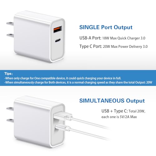 20W USB C Fast Charger 4Pack Dual Port Power Delivery+Fast Charger 3.0 Plug - color: White