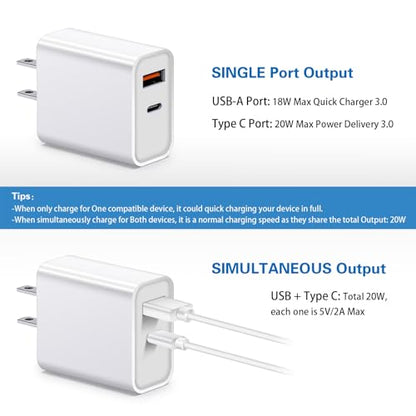20W USB C Fast Charger 4Pack Dual Port Power Delivery+Fast Charger 3.0 Plug - color: White