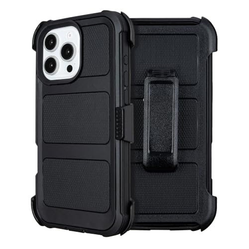 for Case iPhone 16 Pro Max Case with Belt Clip Holster Heavy Duty Black | Protective iPhone 16 ProMax Case Kickstand Shockproof Dustproof Port Sturdy Defender Cover for iPhone 16 Pro Max Cases Black - color: Black