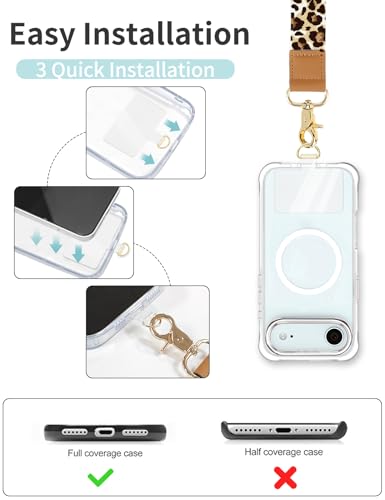 Phone Lanyard Crossbody Strap, Adjustable Neck Strap and Wristlet Strap for Phone Wallet ID Badge with 2 Phone Tabs - color: Leopard Print