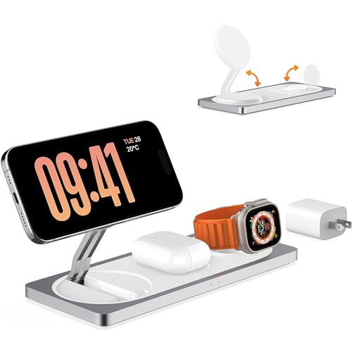 PETINO 3 in 1 Wireless Charging Station for Apple Devices with MagSafe - color: Silver