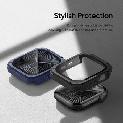 Recoppa 2 Pack Rugged Case with Screen Protector for Apple Watch Series 11 10 46mm，Tactical Military Grade Durable Shockproof Bumper Protective Cover for Men iWatch 46mm - color: Black/Blue