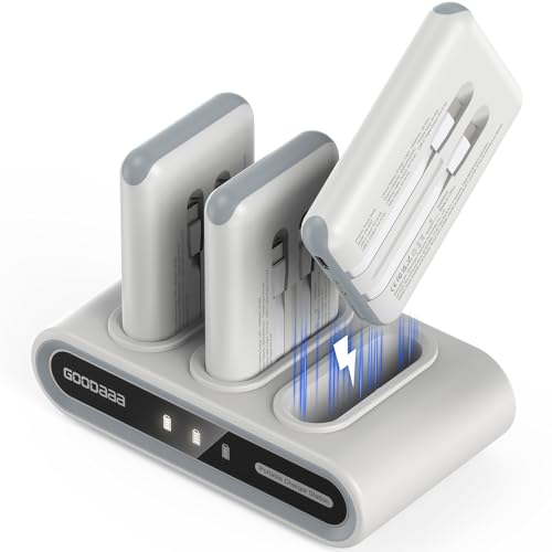 GOODaaa Portable Charger, 3-Pack 10000mAh Slim Power Bank Built in Cables - color: White