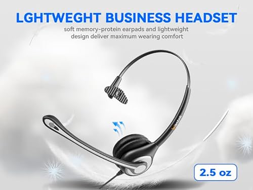 Wantek 2.5mm Headset with Microphone, Wired Phone Headset, Noise Cancelling & Volume Controls, Telephone Headphone Compatible with Panasonic, Cisco, Polycom, Gigaset's 2.5mm Jack Phone Headset - color: Dark black