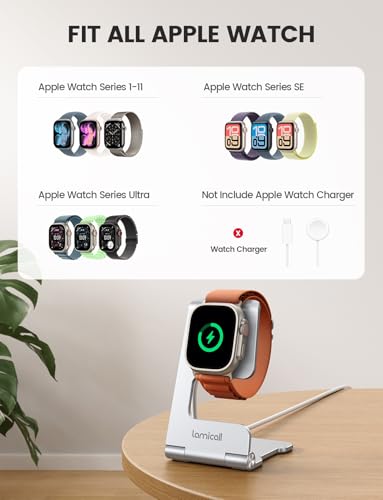 Lamicall Apple Watch Stand for Charger, Aluminum Desk Watch Charing Holder - color: Silver