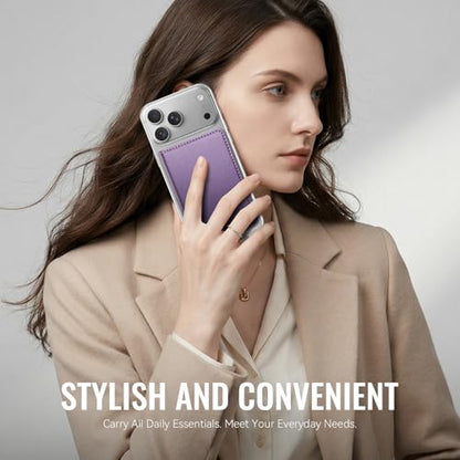 Magnetic Wallet Card Holder with RFID Protection, PU Leather Slim Wallet, Strong Magnet Attachment for iPhone 18/17/16/15/14/13/12 Series Pro Max Plus Mini-Purple - color: Purple