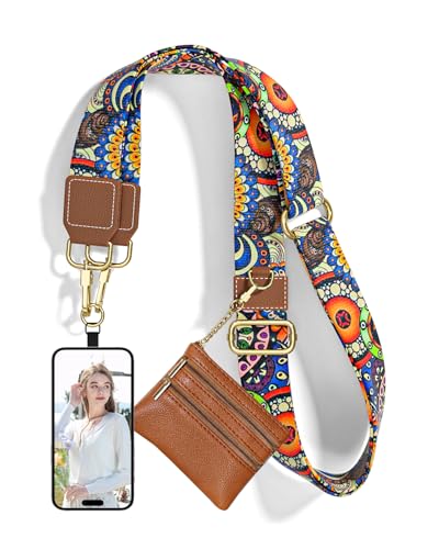 Nipichsha Crossbody Phone Strap with Wallet, Clip and Go Strap for Phone - color: Bohemian Sun