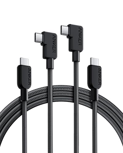 Anker USB C to USB C Right-Angle Cable, 240W (2-Pack, 6 ft, Black) - size: 6ft