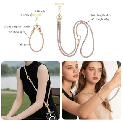 Crystal Phone Lanyard Crossbody and Wrist Strap Lanyard Rhinestone Anti-Theft Phone Strap Phone Neck Strap for Women - color: Champagne Rhinestone