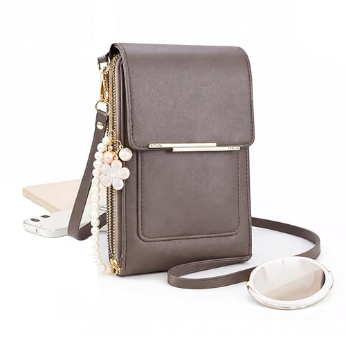 Touch Screen Phone Crossbody Bag, Waterproof PU Leather with Adjustable Shoulder Straps, for Women Outdoor, Travel - color: Gray