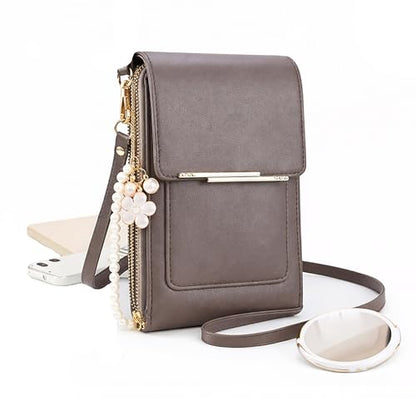 Touch Screen Phone Crossbody Bag, Waterproof PU Leather with Adjustable Shoulder Straps, for Women Outdoor, Travel - color: Gray